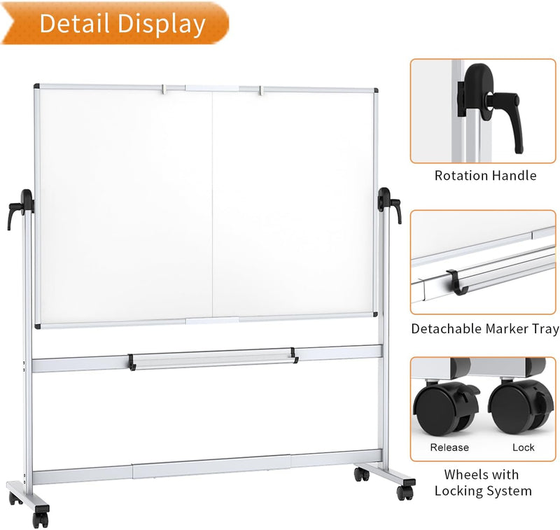 Double Sided Mobile Whiteboard Magnetic Rolling Board 120