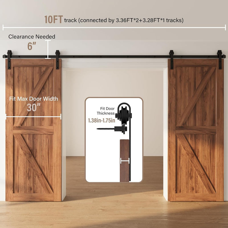Double Sliding Barn Door Kit 305CM 10FT