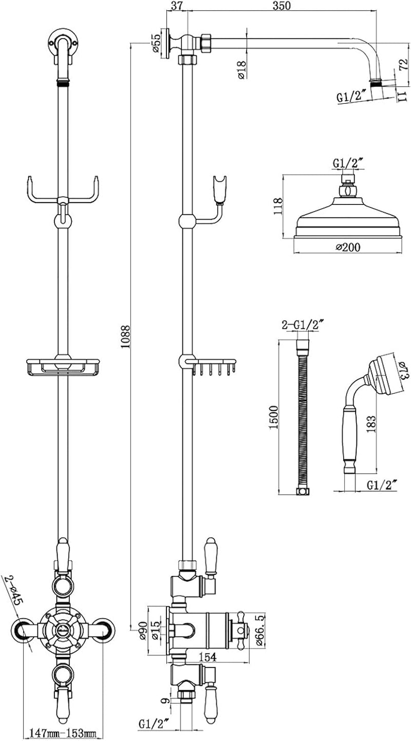 Downton Thermostatic 2 Outlet Shower System Chrome Rainfall