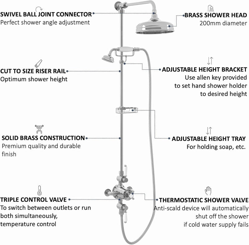 Downton Thermostatic 2 Outlet Shower System Chrome Rainfall