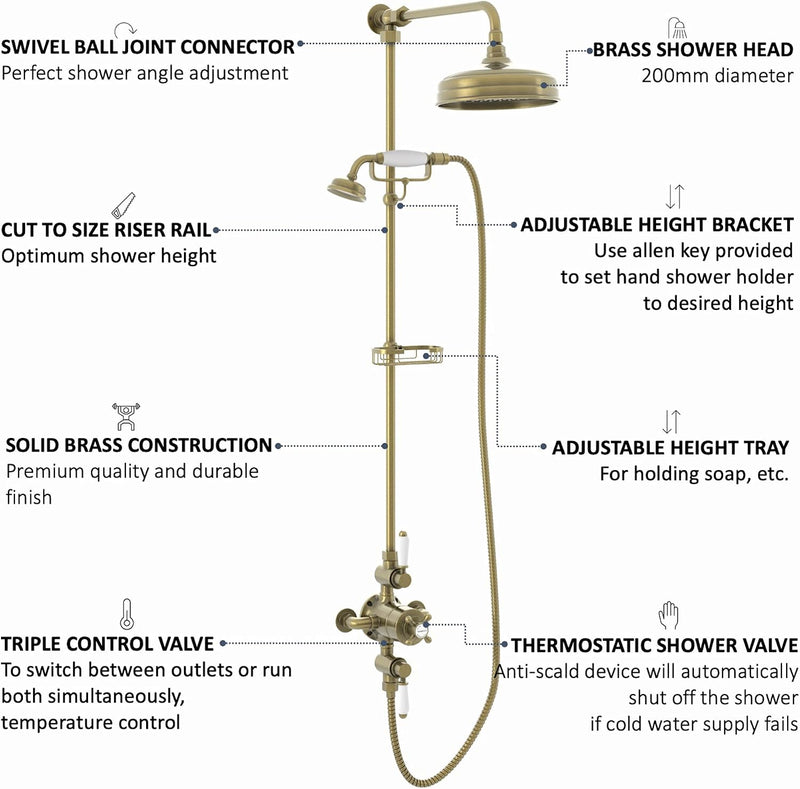 Downton Thermostatic 2 Outlet Shower System Chrome Rainfall