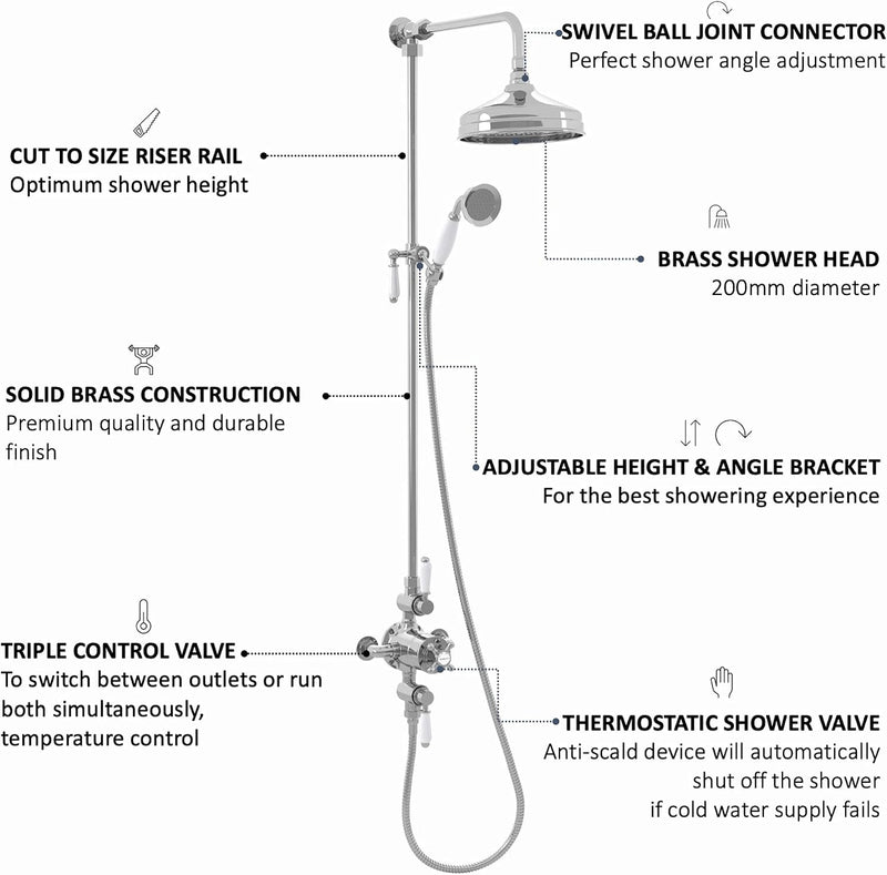 Downton Thermostatic 2 Outlet Shower System Chrome Rainfall