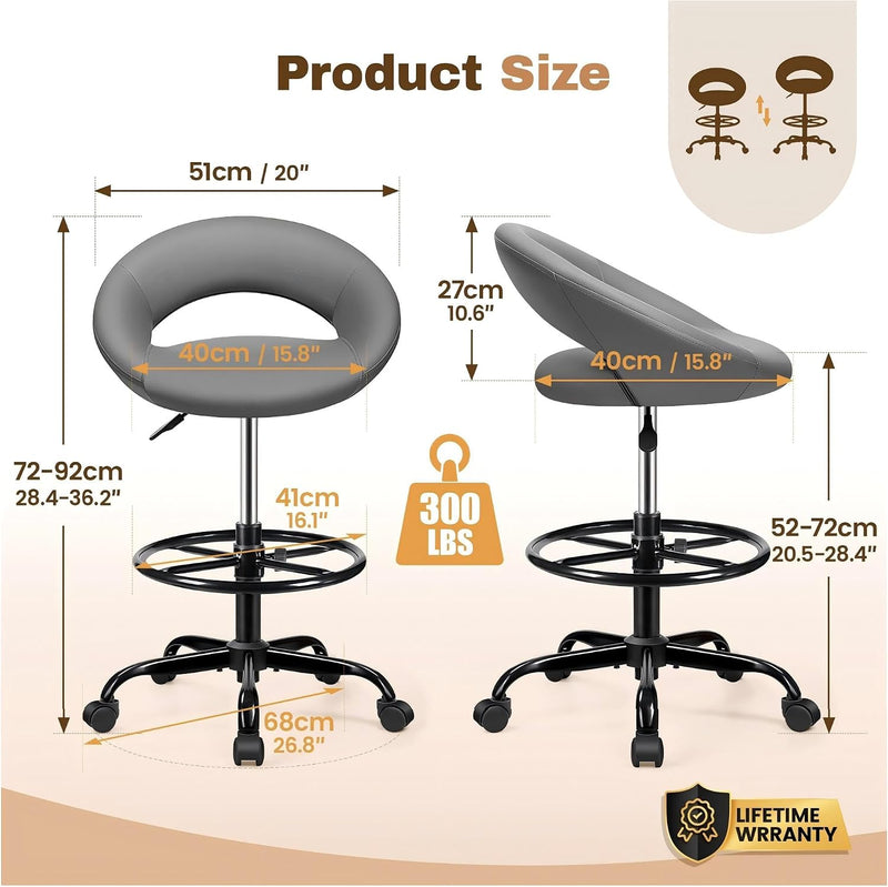 Drafting Chair for Standing Desk Height Adjustable Rolling