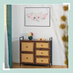 Dresser 5 Fabric Drawers Rattan Look Storage Hallway
