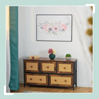 Dresser 5 Fabric Drawers Rattan Look Storage Hallway