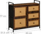 Dresser 5 Fabric Drawers Rattan Look Storage Hallway