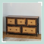 Dresser 5 Fabric Drawers Rattan Look Storage Hallway