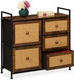 Dresser 5 Fabric Drawers Rattan Look Storage Hallway
