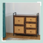 Dresser 5 Fabric Drawers Rattan Look Storage Hallway