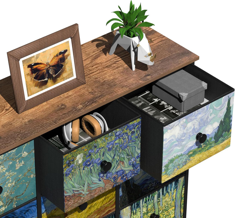 Double Column 8-Drawer Fabric Storage Cabinet Vertical Chest