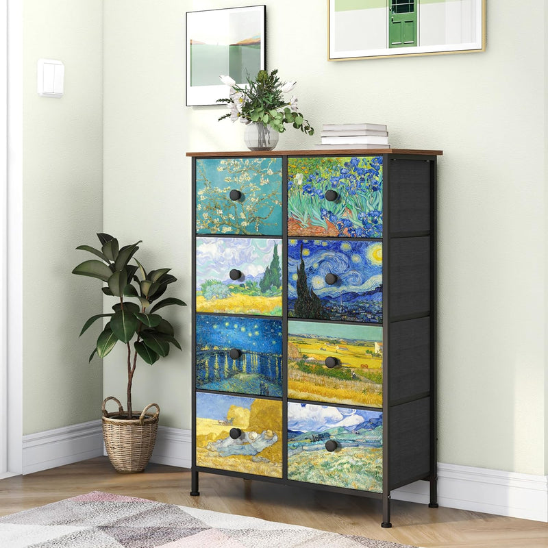 Double Column 8-Drawer Fabric Storage Cabinet Vertical Chest