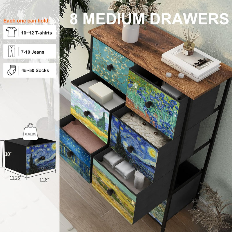 Double Column 8-Drawer Fabric Storage Cabinet Vertical Chest