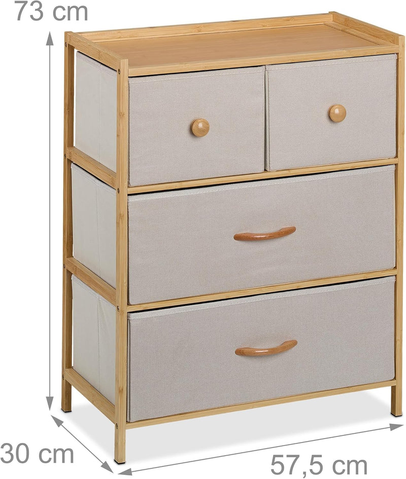 Dresser Storage Unit Bamboo 4 Fabric Drawers