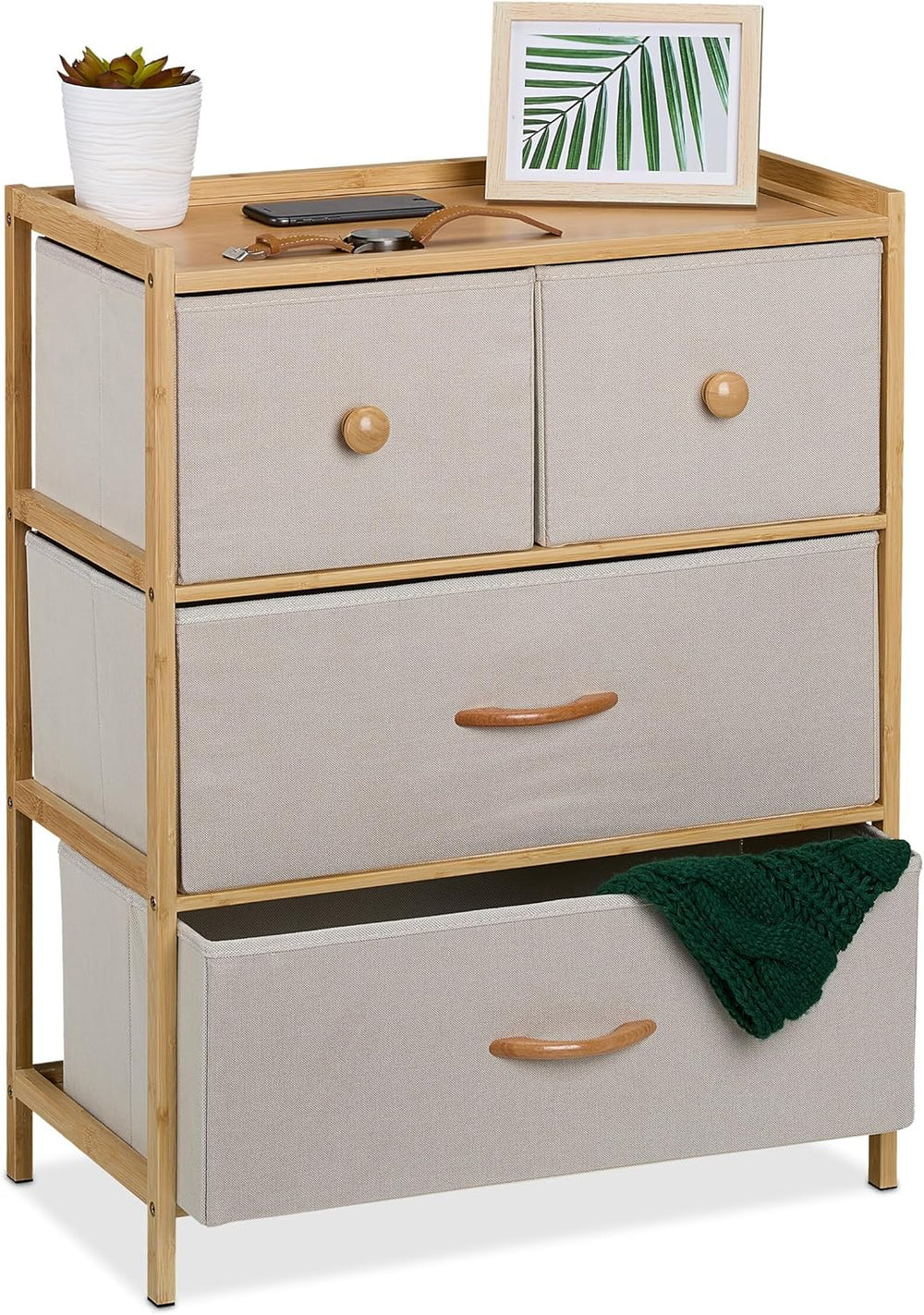 Dresser Storage Unit Bamboo 4 Fabric Drawers