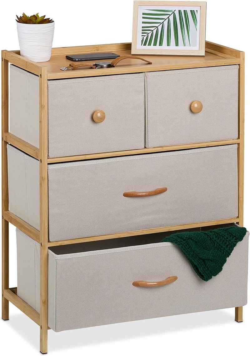 Dresser Storage Unit Bamboo 4 Fabric Drawers