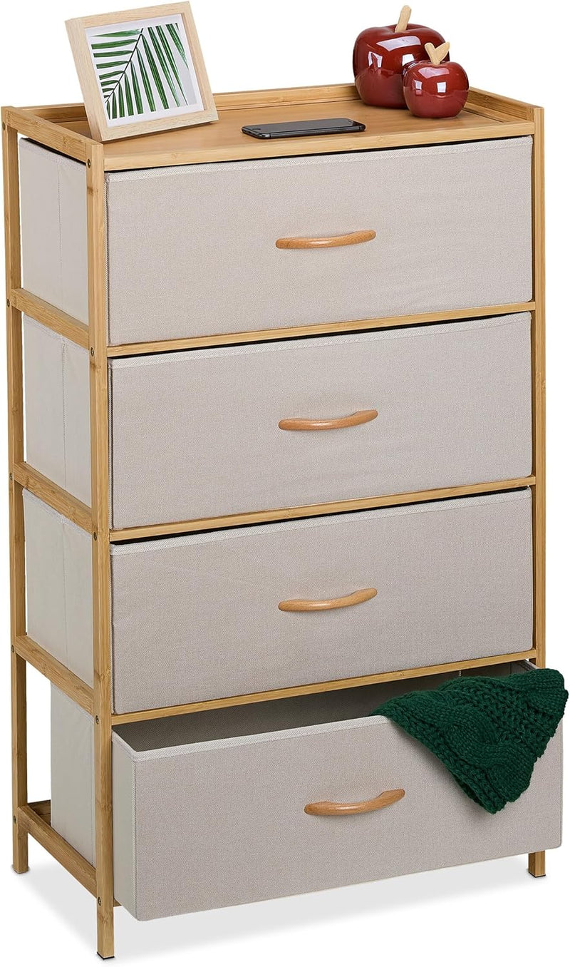 Dresser Storage Unit Bamboo 4 Fabric Drawers Hallway