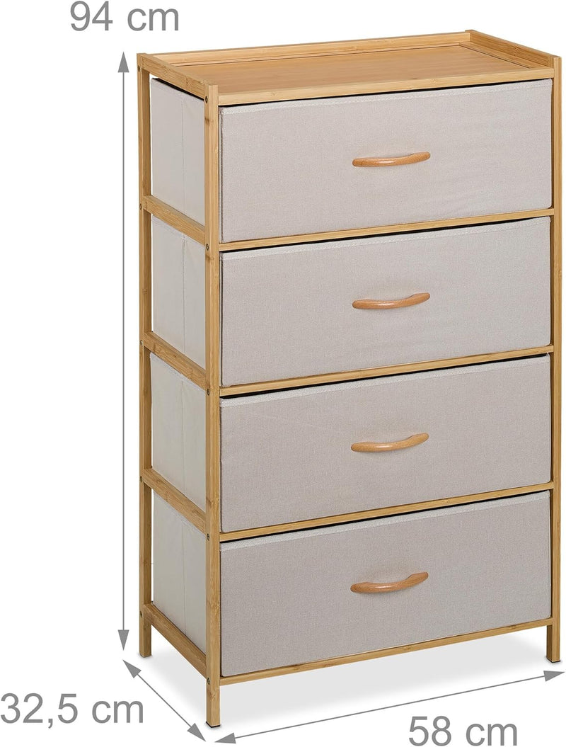 Dresser Storage Unit Bamboo 4 Fabric Drawers Hallway
