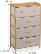 Dresser Storage Unit Bamboo 5 Fabric Drawers Hallway