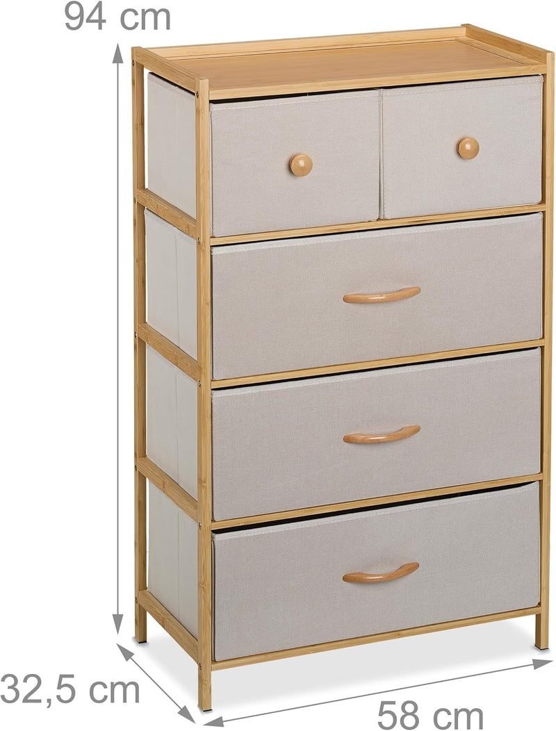 Dresser Storage Unit Bamboo 5 Fabric Drawers Hallway