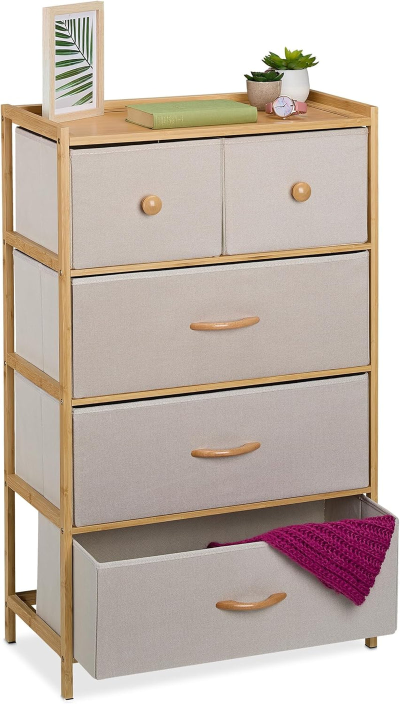 Dresser Storage Unit Bamboo 5 Fabric Drawers Hallway