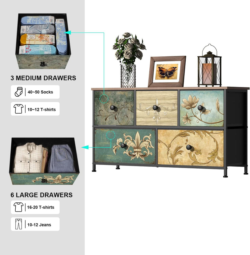 Dresser with Drawer for Bedroom 9 Fabric Drawers