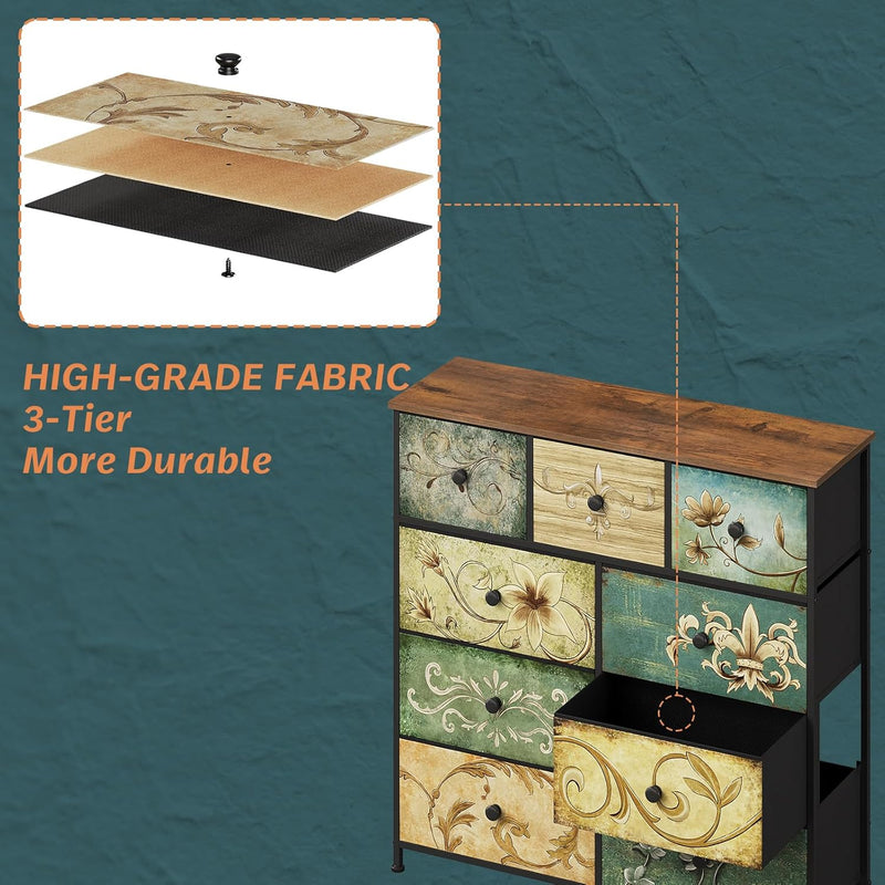 Dresser with Drawer for Bedroom 9 Fabric Drawers