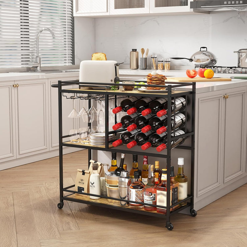3 Tier Drinks Trolley with Lockable Wheels Rustic