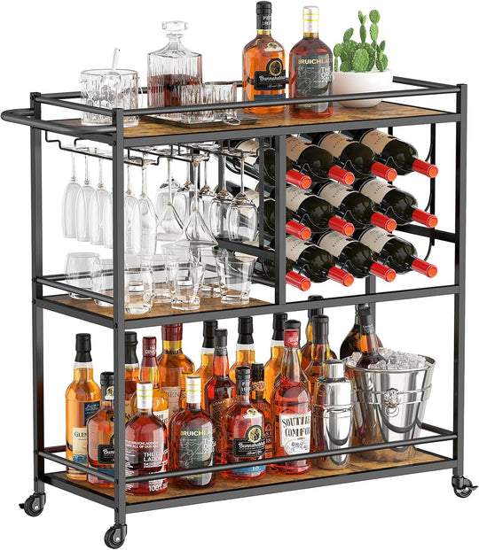3 Tier Drinks Trolley with Lockable Wheels Rustic