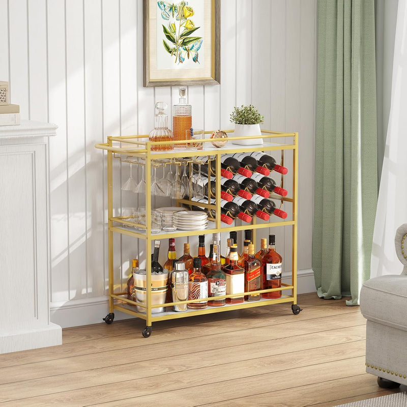 3 Tier Drinks Trolley with Lockable Wheels Rustic