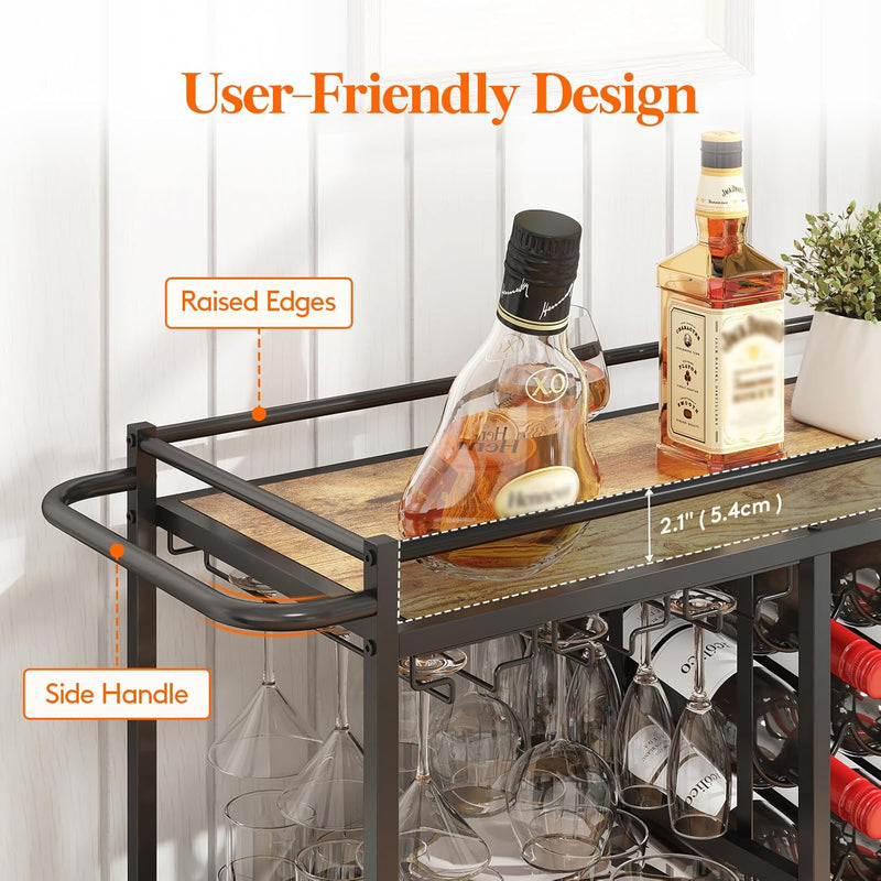 3 Tier Drinks Trolley with Lockable Wheels Rustic