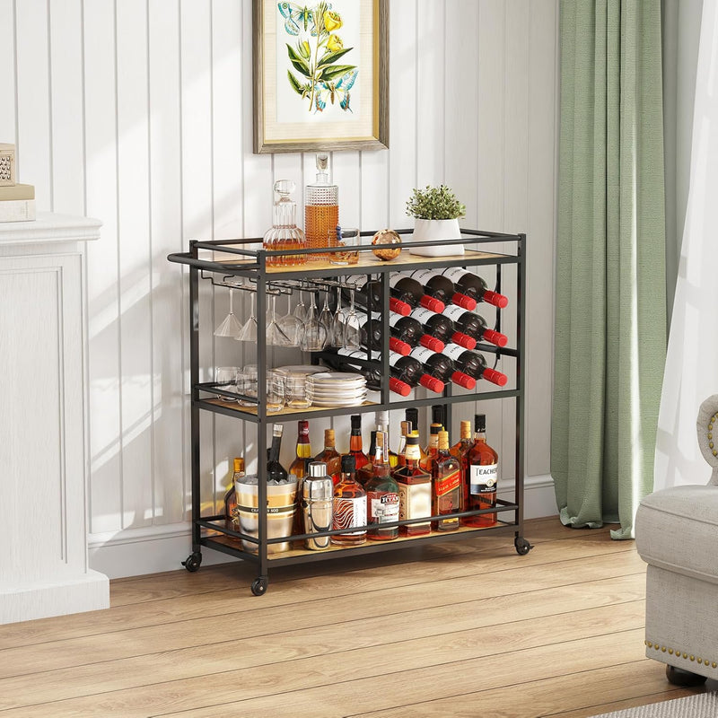 3 Tier Drinks Trolley with Lockable Wheels Rustic