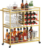 3 Tier Drinks Trolley with Lockable Wheels Rustic