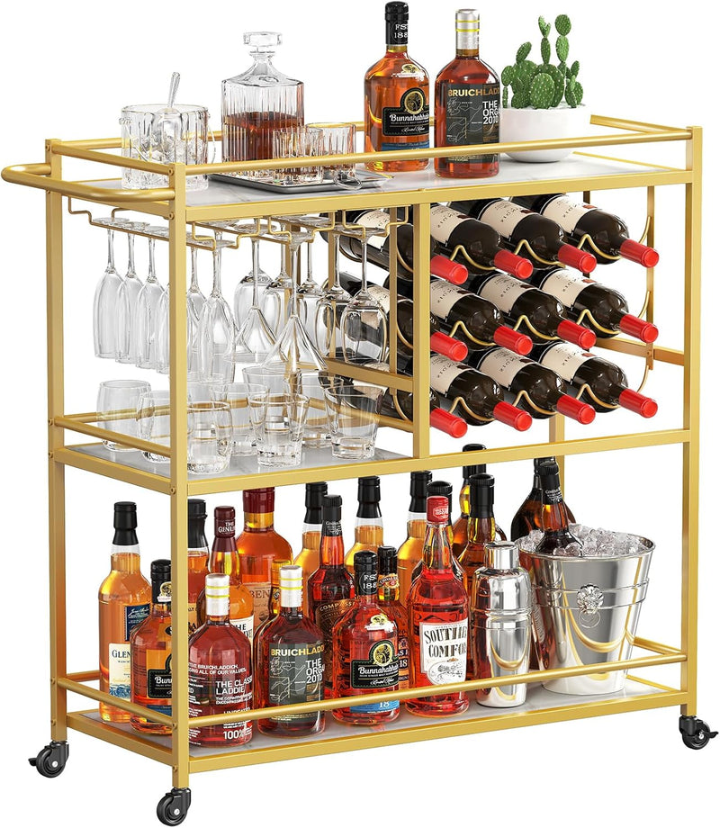 3 Tier Drinks Trolley with Lockable Wheels Rustic