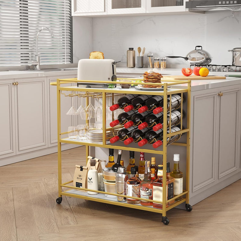 3 Tier Drinks Trolley with Lockable Wheels Rustic