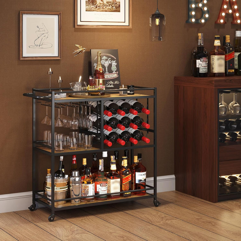 3 Tier Drinks Trolley with Lockable Wheels Rustic