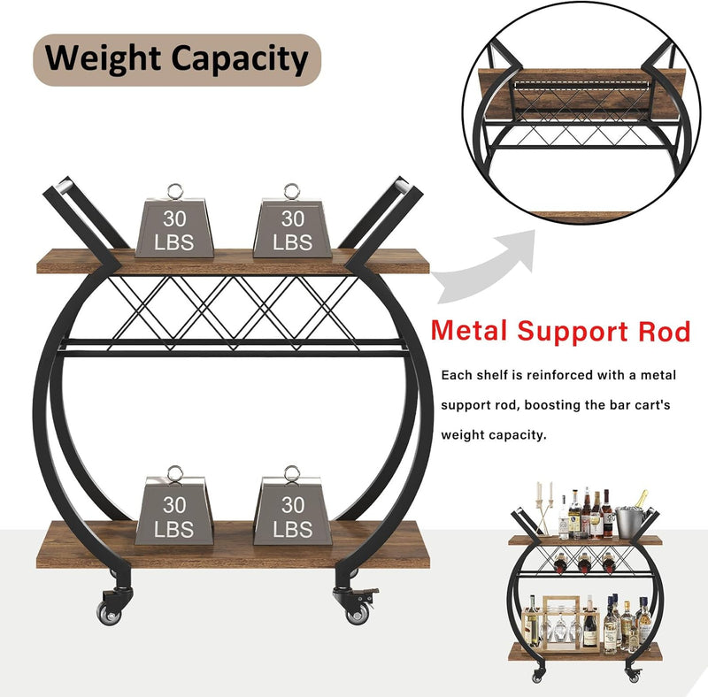 Drinks Trolley on Wheels Bar Cart with Wine