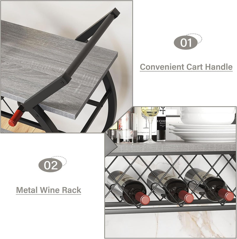 Drinks Trolley on Wheels Bar Cart with Wine