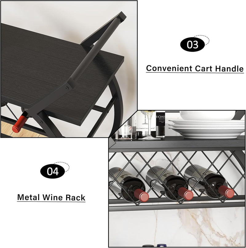 Drinks Trolley on Wheels Bar Cart with Wine
