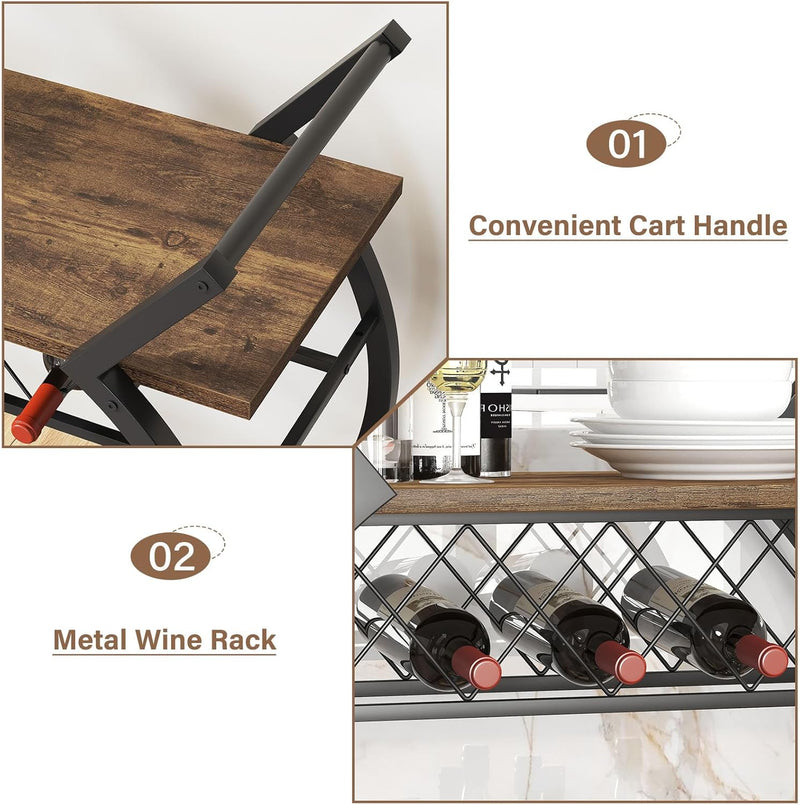 Drinks Trolley on Wheels Bar Cart with Wine