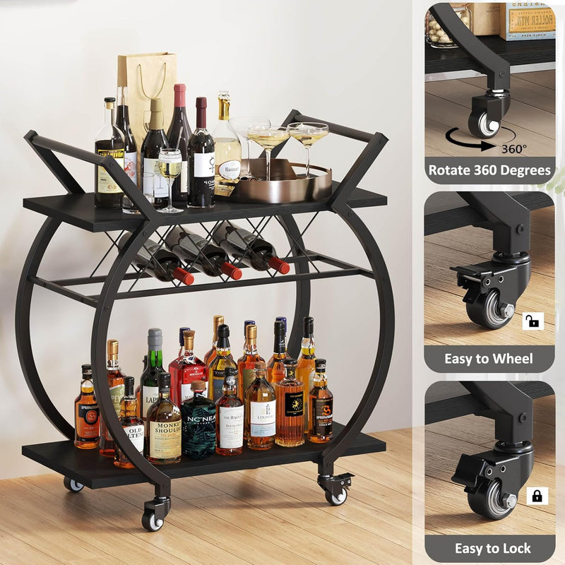Drinks Trolley on Wheels Bar Cart with Wine