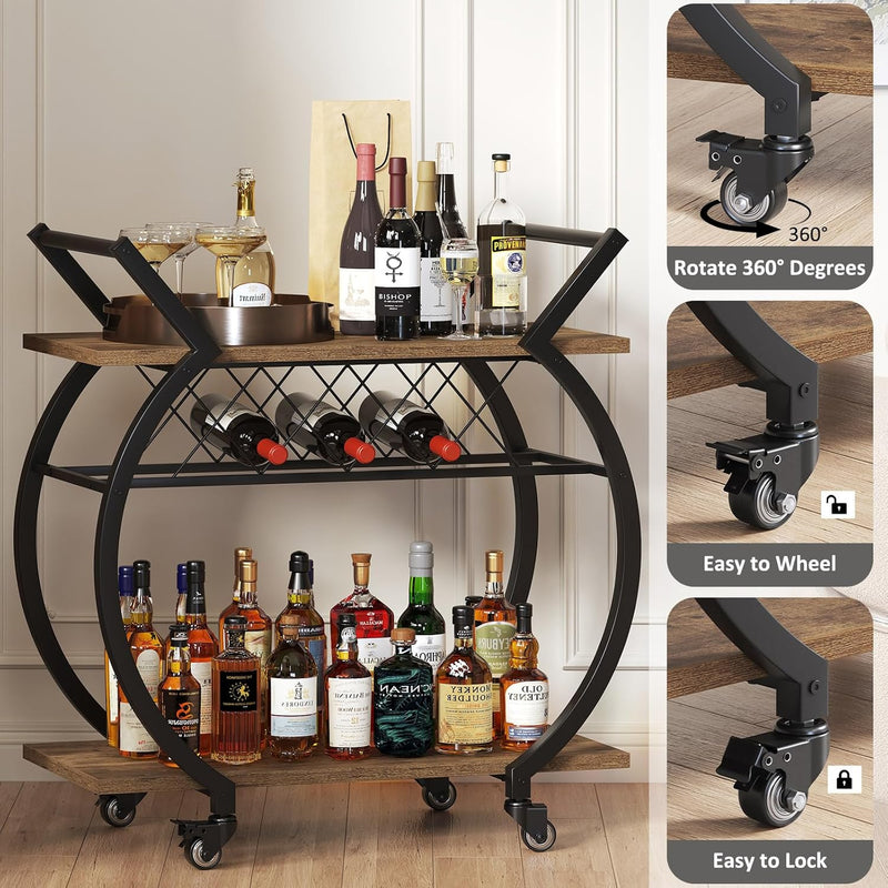 Drinks Trolley on Wheels Bar Cart with Wine
