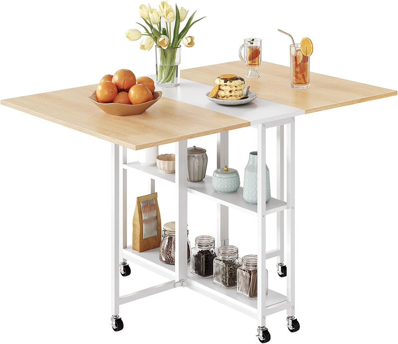 Drop Leaf Table with 2‑tier Shelf and Wheels