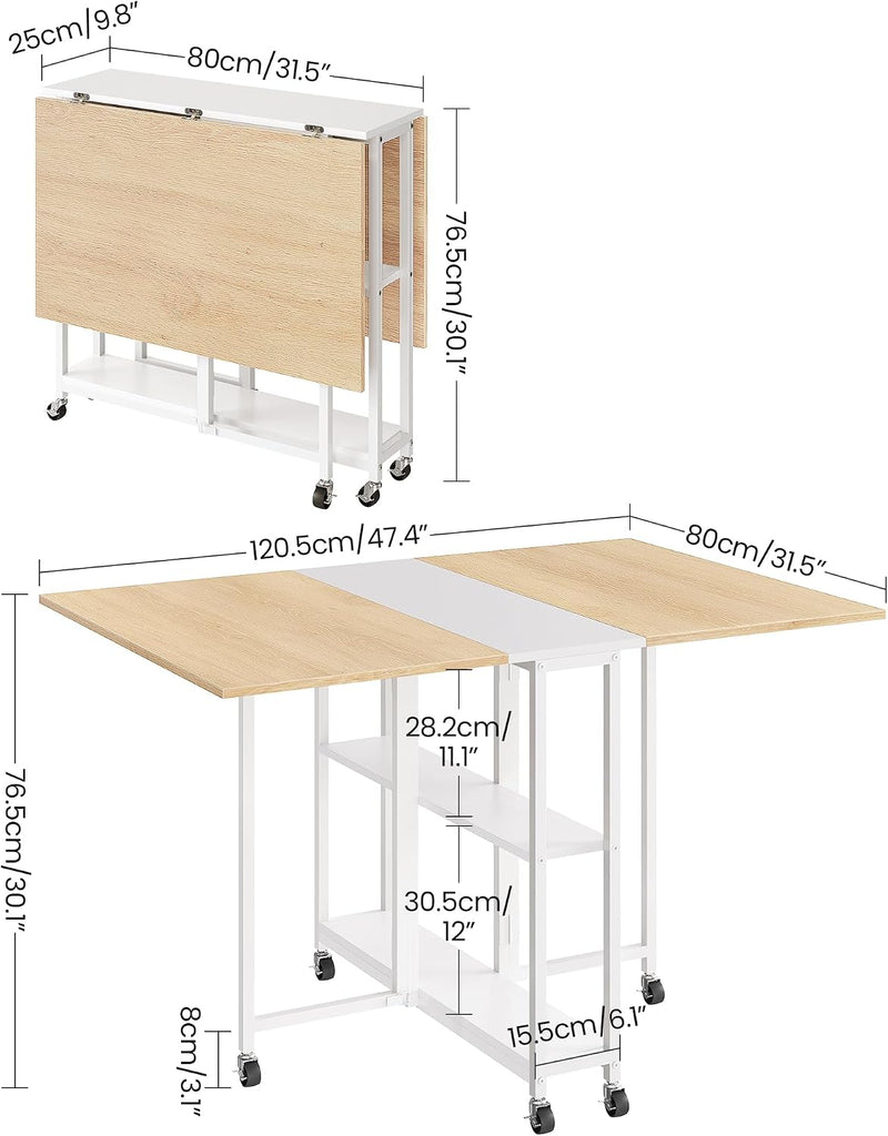 Drop Leaf Table with 2‑tier Shelf and Wheels