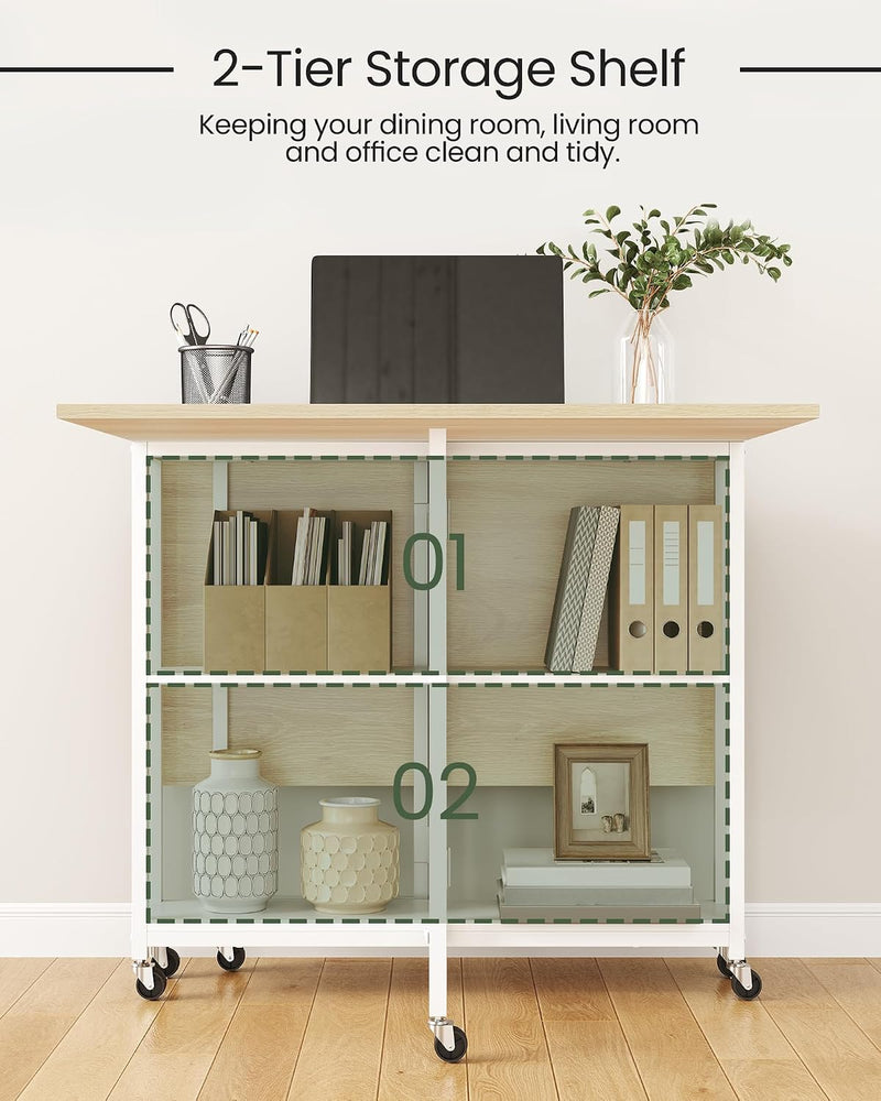 Drop Leaf Table with 2‑tier Shelf and Wheels