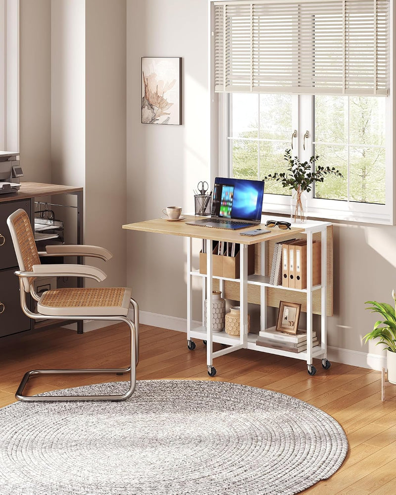 Drop Leaf Table with 2‑tier Shelf and Wheels
