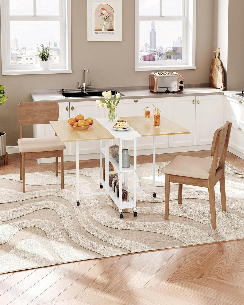 Drop Leaf Table with 2‑tier Shelf and Wheels
