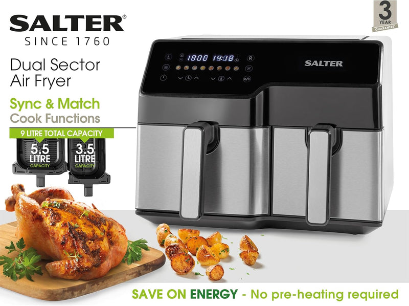 Dual Air Fryer Double Drawer 2 Xl Non-Stick