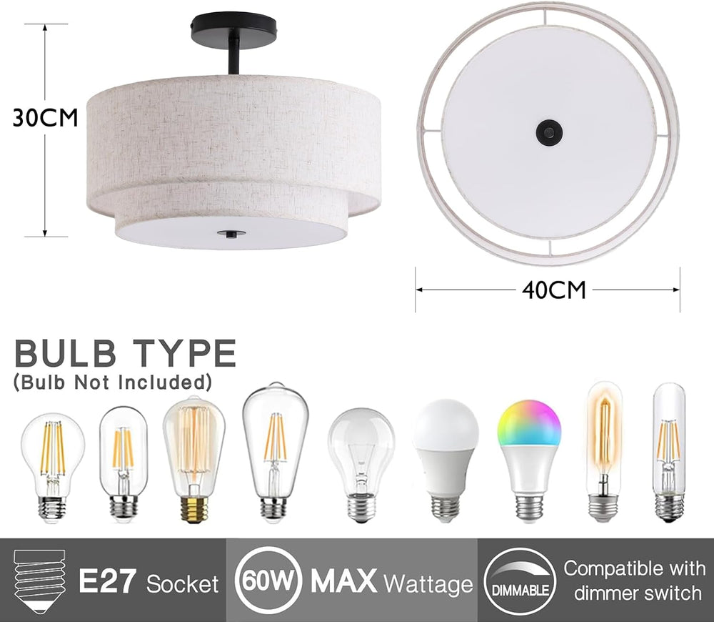 Dual Drum 3-Light Semi Flush Mount Ceiling Light