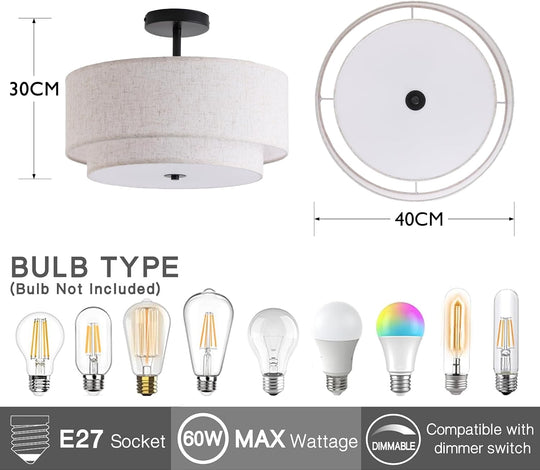 Dual Drum 3-Light Semi Flush Mount Ceiling Light