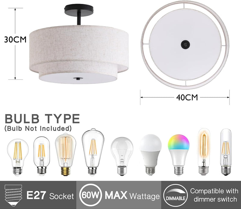 Dual Drum 3-Light Semi Flush Mount Ceiling Light